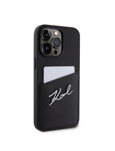 Karl Lagerfeld Saffiano Card Slot Metal Signature Case för iPhone 13 Pro Svart