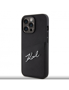 Karl Lagerfeld Saffiano Card Slot Metal Signature Case för iPhone 13 Pro Svart