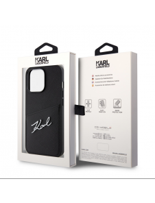 Karl Lagerfeld Saffiano Card Slot Metal Signature Case för iPhone 13 Pro Svart