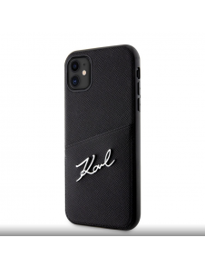 Karl Lagerfeld Saffiano Card Slot Metal Signaturfodral för iPhone 11 Svart