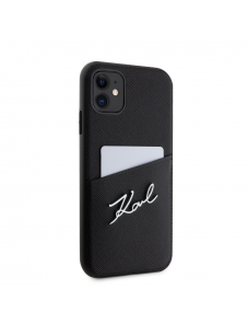 Karl Lagerfeld Saffiano Card Slot Metal Signaturfodral för iPhone 11 Svart