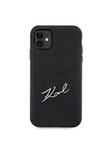 Karl Lagerfeld Saffiano Card Slot Metal Signaturfodral för iPhone 11 Svart