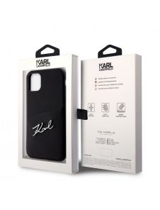 Karl Lagerfeld Saffiano Card Slot Metal Signaturfodral för iPhone 11 Svart