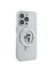 Karl Lagerfeld Ringställ Karl och Choupette MagSafe Fodral till iPhone 15 Pro Vit