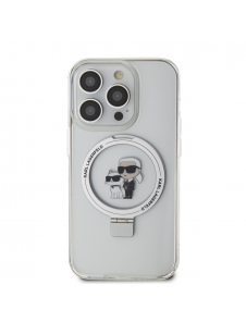Karl Lagerfeld Ringställ Karl och Choupette MagSafe Fodral till iPhone 15 Pro Vit