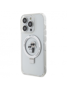 Karl Lagerfeld Ringställ Karl och Choupette MagSafe Fodral till iPhone 15 Pro Vit