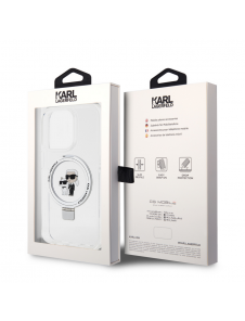 Karl Lagerfeld Ringställ Karl och Choupette MagSafe Fodral till iPhone 15 Pro Vit