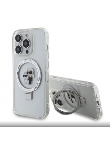 Karl Lagerfeld Ringställ Karl och Choupette MagSafe Fodral för iPhone 15 Pro Max Vit
