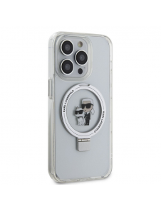 Karl Lagerfeld Ringställ Karl och Choupette MagSafe Fodral för iPhone 15 Pro Max Vit