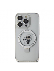 Karl Lagerfeld Ringställ Karl och Choupette MagSafe Fodral för iPhone 15 Pro Max Vit