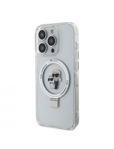 Karl Lagerfeld Ringställ Karl och Choupette MagSafe Fodral för iPhone 15 Pro Max Vit