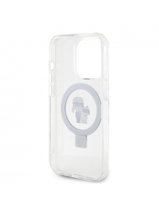 Karl Lagerfeld Ringställ Karl och Choupette MagSafe Fodral för iPhone 15 Pro Max Vit