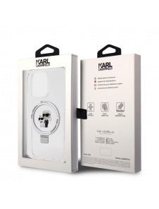 Karl Lagerfeld Ringställ Karl och Choupette MagSafe Fodral för iPhone 15 Pro Max Vit