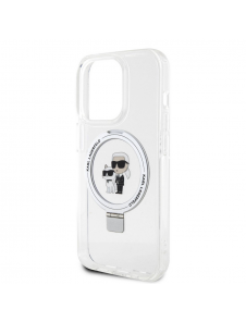 Karl Lagerfeld Ringställ Karl och Choupette MagSafe Fodral för iPhone 15 Pro Max Vit