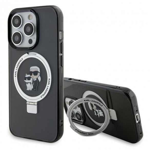 Karl Lagerfeld Ringställ Karl och Choupette MagSafe Fodral för iPhone 15 Pro Max Svart