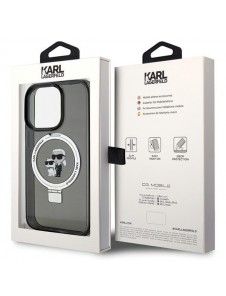 Karl Lagerfeld Ringställ Karl och Choupette MagSafe Fodral för iPhone 15 Pro Max Svart
