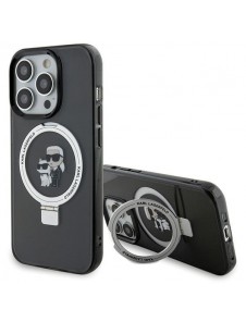 Karl Lagerfeld Ringställ Karl och Choupette MagSafe Fodral för iPhone 15 Pro Svart