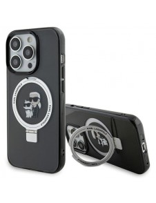 Karl Lagerfeld Ringställ Karl och Choupette MagSafe Fodral för iPhone 15 Pro Svart