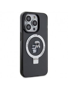 Karl Lagerfeld Ringställ Karl och Choupette MagSafe Fodral för iPhone 15 Pro Svart