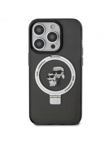 Karl Lagerfeld Ringställ Karl och Choupette MagSafe Fodral för iPhone 15 Pro Svart