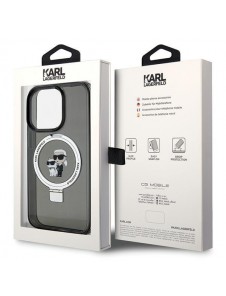 Karl Lagerfeld Ringställ Karl och Choupette MagSafe Fodral för iPhone 15 Pro Svart