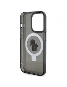 Karl Lagerfeld Ringställ Karl och Choupette MagSafe Fodral för iPhone 15 Pro Svart