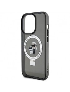 Karl Lagerfeld Ringställ Karl och Choupette MagSafe Fodral för iPhone 15 Pro Svart