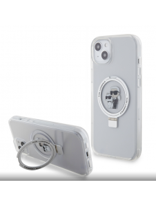 Karl Lagerfeld Ringställ Karl och Choupette MagSafe Fodral till iPhone 15 Plus Vit