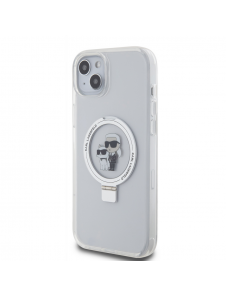 Karl Lagerfeld Ringställ Karl och Choupette MagSafe Fodral till iPhone 15 Plus Vit