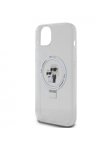 Karl Lagerfeld Ringställ Karl och Choupette MagSafe Fodral till iPhone 15 Plus Vit