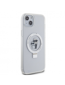 Karl Lagerfeld Ringställ Karl och Choupette MagSafe Fodral till iPhone 15 Plus Vit