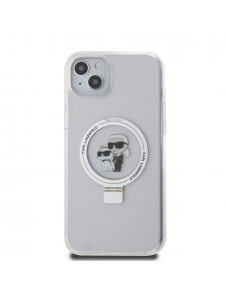 Karl Lagerfeld Ringställ Karl och Choupette MagSafe Fodral till iPhone 15 Plus Vit
