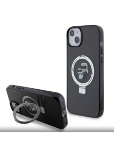 Karl Lagerfeld Ringställ Karl och Choupette MagSafe Fodral för iPhone 15 Plus Svart