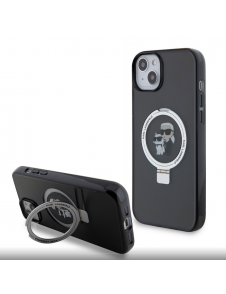 Karl Lagerfeld Ringställ Karl och Choupette MagSafe Fodral för iPhone 15 Plus Svart