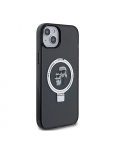 Karl Lagerfeld Ringställ Karl och Choupette MagSafe Fodral för iPhone 15 Plus Svart