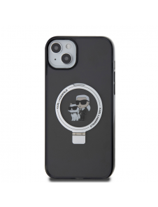 Karl Lagerfeld Ringställ Karl och Choupette MagSafe Fodral för iPhone 15 Plus Svart