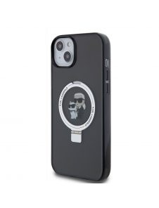Karl Lagerfeld Ringställ Karl och Choupette MagSafe Fodral för iPhone 15 Plus Svart
