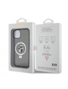 Karl Lagerfeld Ringställ Karl och Choupette MagSafe Fodral för iPhone 15 Plus Svart