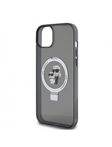 Karl Lagerfeld Ringställ Karl och Choupette MagSafe Fodral för iPhone 15 Plus Svart