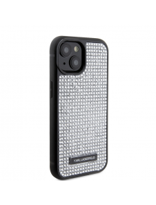 Karl Lagerfeld Rhinestone Plate Metall Logotypfodral för iPhone 15 Silver