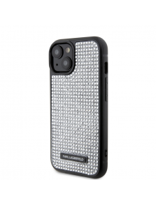Karl Lagerfeld Rhinestone Plate Metall Logotypfodral för iPhone 15 Silver