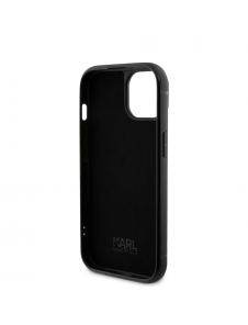 Karl Lagerfeld Rhinestone Plate Metall Logotypfodral för iPhone 15 Silver