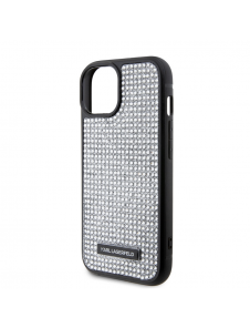 Karl Lagerfeld Rhinestone Plate Metall Logotypfodral för iPhone 15 Silver