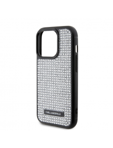 Karl Lagerfeld Rhinestone Plate Metall Logotypfodral till iPhone 15 Pro Silver