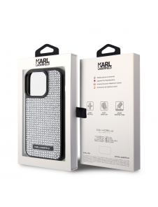 Karl Lagerfeld Rhinestone Plate Metall Logotypfodral till iPhone 15 Pro Silver