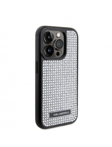 Karl Lagerfeld Rhinestone Plate Metall Logotypfodral till iPhone 15 Pro Silver