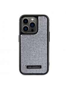 Karl Lagerfeld Rhinestone Plate Metall Logotypfodral till iPhone 15 Pro Silver