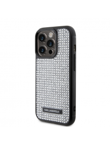 Karl Lagerfeld Rhinestone Plate Metall Logotypfodral till iPhone 15 Pro Silver