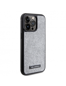 Karl Lagerfeld Rhinestone Plate Metall Logotypfodral till iPhone 15 Pro Max Silver