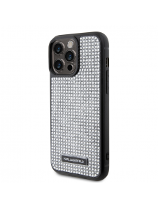 Karl Lagerfeld Rhinestone Plate Metall Logotypfodral till iPhone 15 Pro Max Silver